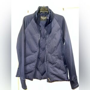 ATHLETA Inlet Quilted Puffer Jacket Navy Blue Size Small Thumb Holes Full Zip